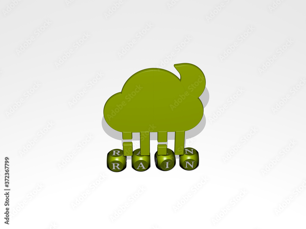 RAIN 3D icon over cubic letters, 3D illustration for background and beautiful RAIN 3D icon over cubic letters, 3D illustration for background and beautiful