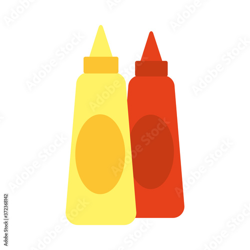 ketchup and mustard sauces bottles, flat style