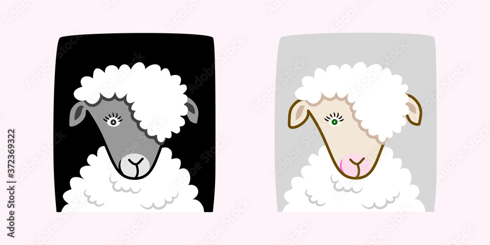 Avatar of a female sheep with a hairstyle. Vector illustration.