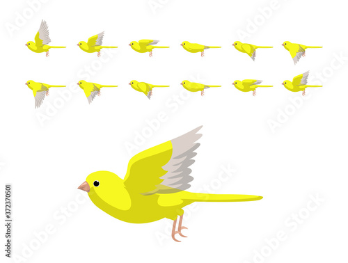 Animation Canary Yellow Flying Cute Cartoon Vector Illustration