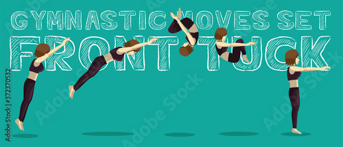 Gymnastic Moves Set Front Tuck Manga Cartoon Vector Illustration