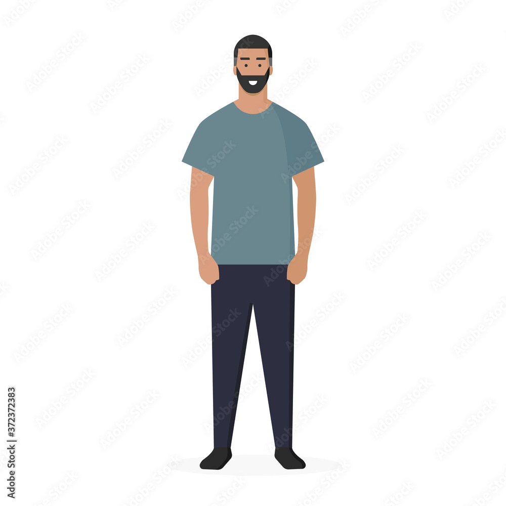 Hombre. Persona de género masculino. Cuerpo humano entero. Ilustración vectorial estilo pano