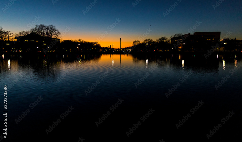Washington Monument Reflects at Sunset
