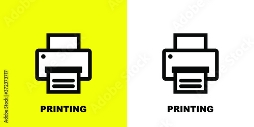 Print icon. Black white vector illustration.