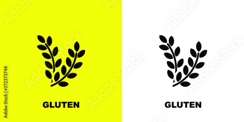 Wheat grains on stalks. Black white vector illustration.