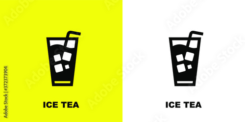 Iced tea icon again. Black white vector illustration.