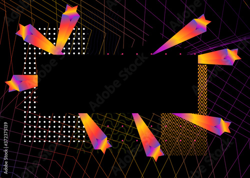 Minimalist black background with colored lines and abstract shapes. Vector luxury dark and color gradient geometric elements.