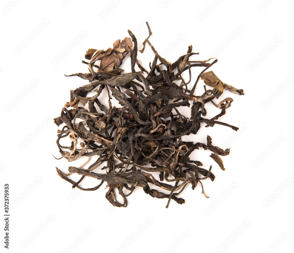 Fototapeta premium Dry tea leaves isolated on white background.top view