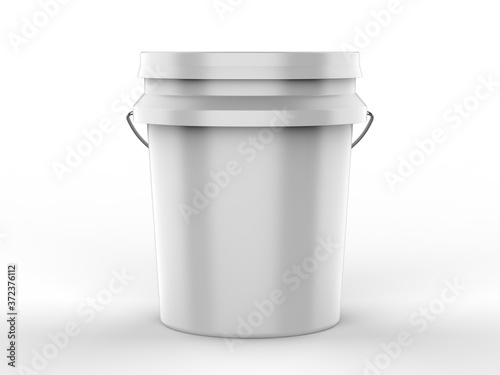 Blank Plastic Paint Bucket For Mockup Design And Branding, 3d render illustration.