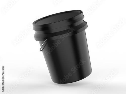 Blank Plastic Paint Bucket For Mockup Design And Branding, 3d render illustration. © godesignz