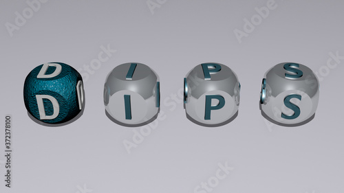 DIPS text by cubic dice letters, 3D illustration