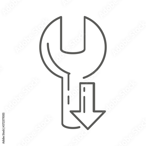 Wrench isolated icon with low price arrow concept maintenance