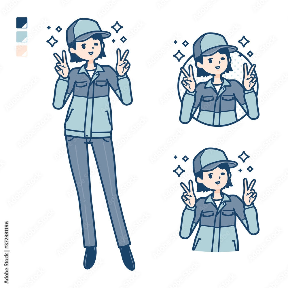 simple delivery woman_Peace-sign simple delivery woman_Peace-sign