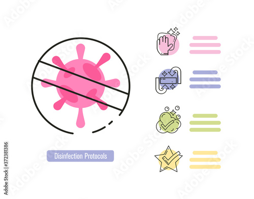 Disinfection protocol infographics vector illustration 