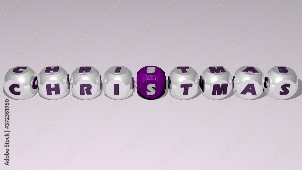 christmas text by cubic dice letters, 3D illustration for background and celebration christmas text by cubic dice letters, 3D illustration for background and celebration