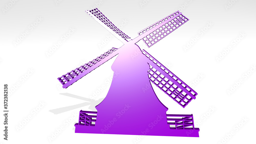 WINDMILL 3D icon casting shadow, 3D illustration for blue and architecture WINDMILL 3D icon casting shadow, 3D illustration for blue and architecture