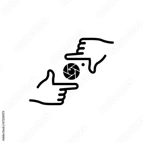 Framing hand like camera, photo crop. Director s hand gesture of process of movie production. Film making, director's vision, motion picture. Vector on isolated white background. EPS 10