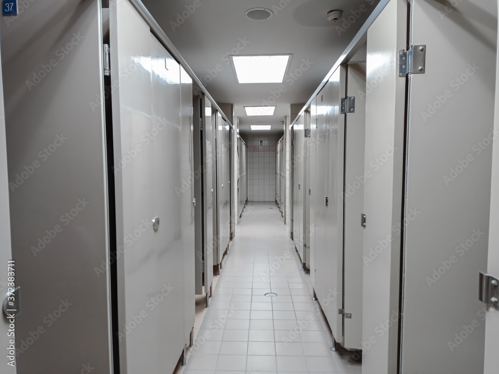 Clean restroom, public toilet in building,restroom,lavatory, doors Clean restroom, public toilet in building,restroom,lavatory, doors