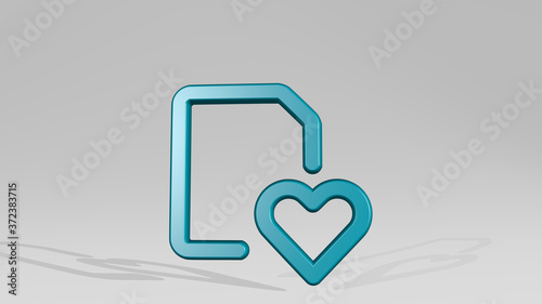 Schilderij op canvas COMMON FILE HEART 3D icon casting shadow, 3D illustration for background and ani