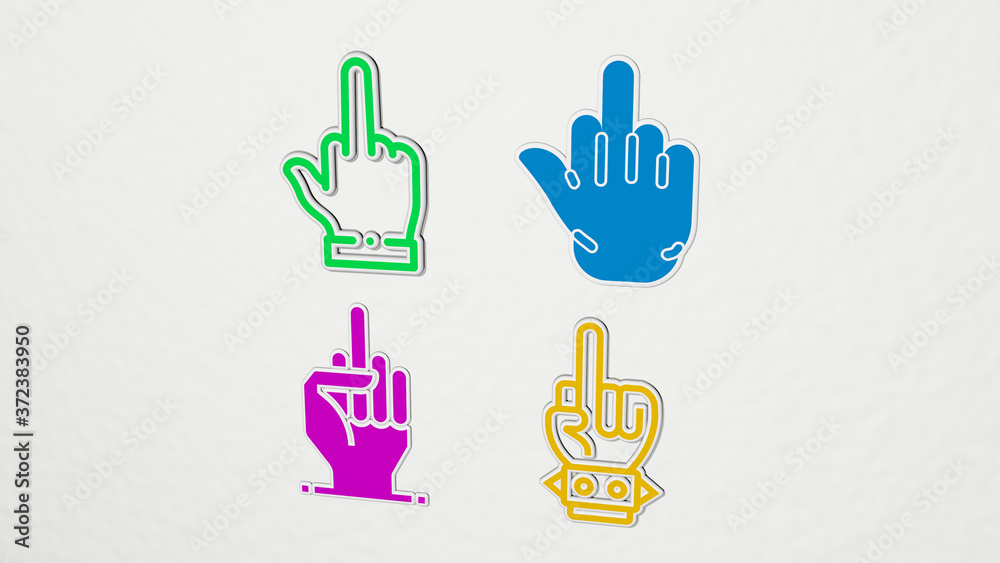 middle finger colorful set of icons, 3D illustration middle finger colorful set of icons, 3D illustration