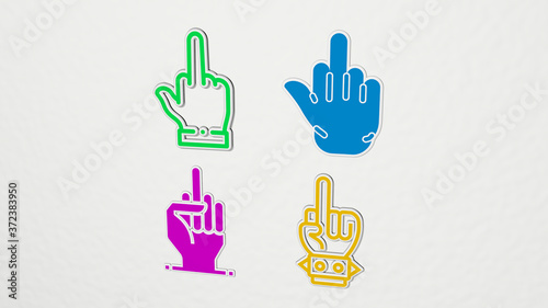 Photography middle finger colorful set of icons, 3D illustration
