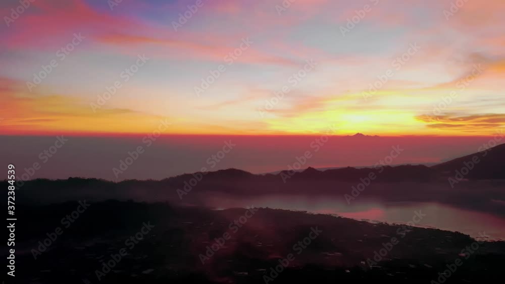 Drone Panning over Mount Batur at Sunrise Drone Panning over Mount Batur at Sunrise