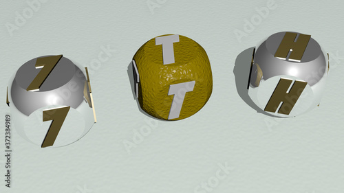 TH curved text of cubic dice letters, 3D illustration for background and beautiful
