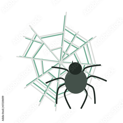happy halloween, spider in cobweb trick or treat party celebration flat icon design