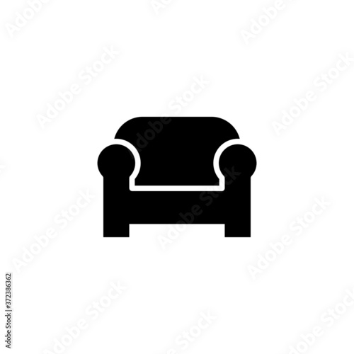 sofa icon in black flat glyph, filled style isolated on white background