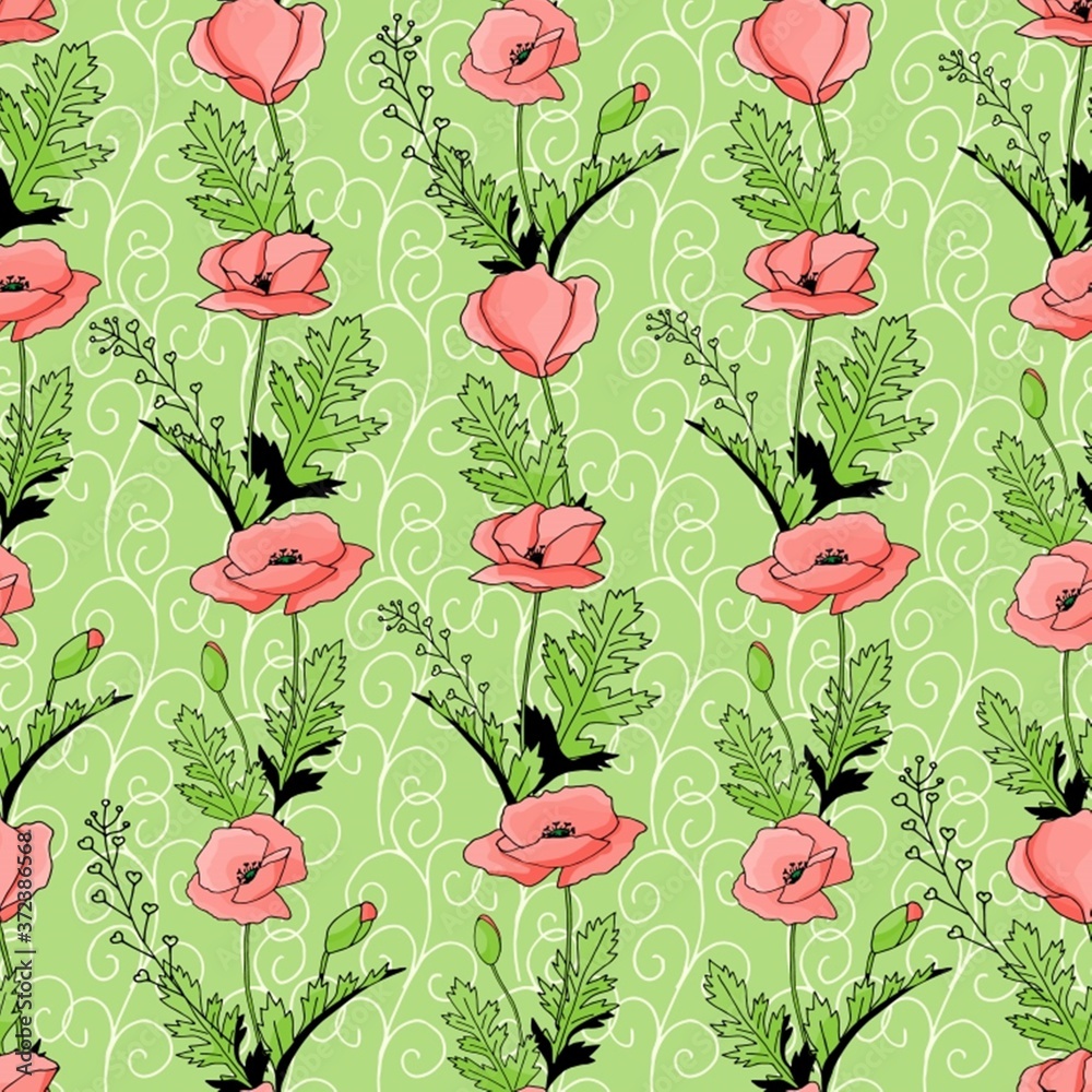 Obraz premium Poppies stripped seamless pattern. Abstract poppy seamless pattern for textile design. Floral seamless vector pattern. Graphic modern pattern. Vector illustration background. Vector design print