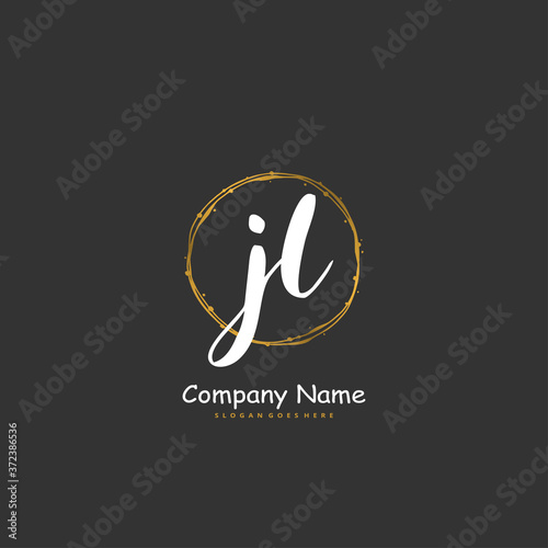 J L JL Initial handwriting and signature logo design with circle. Beautiful design handwritten logo for fashion, team, wedding, luxury logo. photo