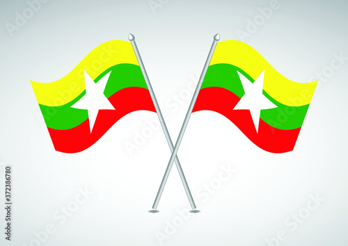 Myanmar flag wavy abstract background. Vector illustration.