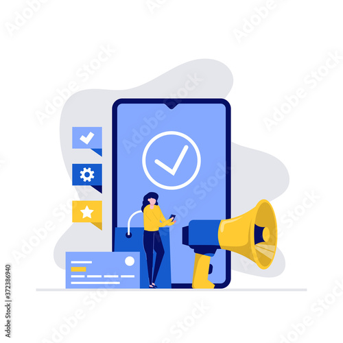 E-commerce and online delivery vector illustration concept. Woman shopping with mobile app and paying with card. Modern vector illustration in flat style for landing page, mobile app, hero images