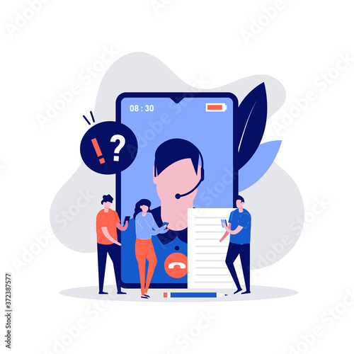 Frequently asked questions vector illustration concept with character talking with customer support. Modern vector illustration in flat style for landing page, mobile app, hero images