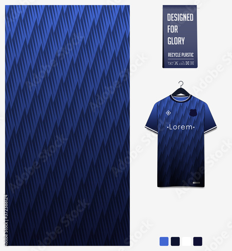 Blue gradient geometry shape abstract background. Fabric textile pattern design for soccer jersey, football kit, racing, e-sport, sport uniform. T-shirt mockup template design. Vector Illustration.