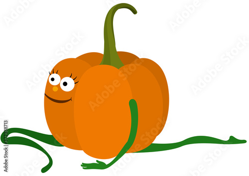 Vegetable yoga pumpkin / Cartoon pumpkin practicing yoga asana pigeon pose