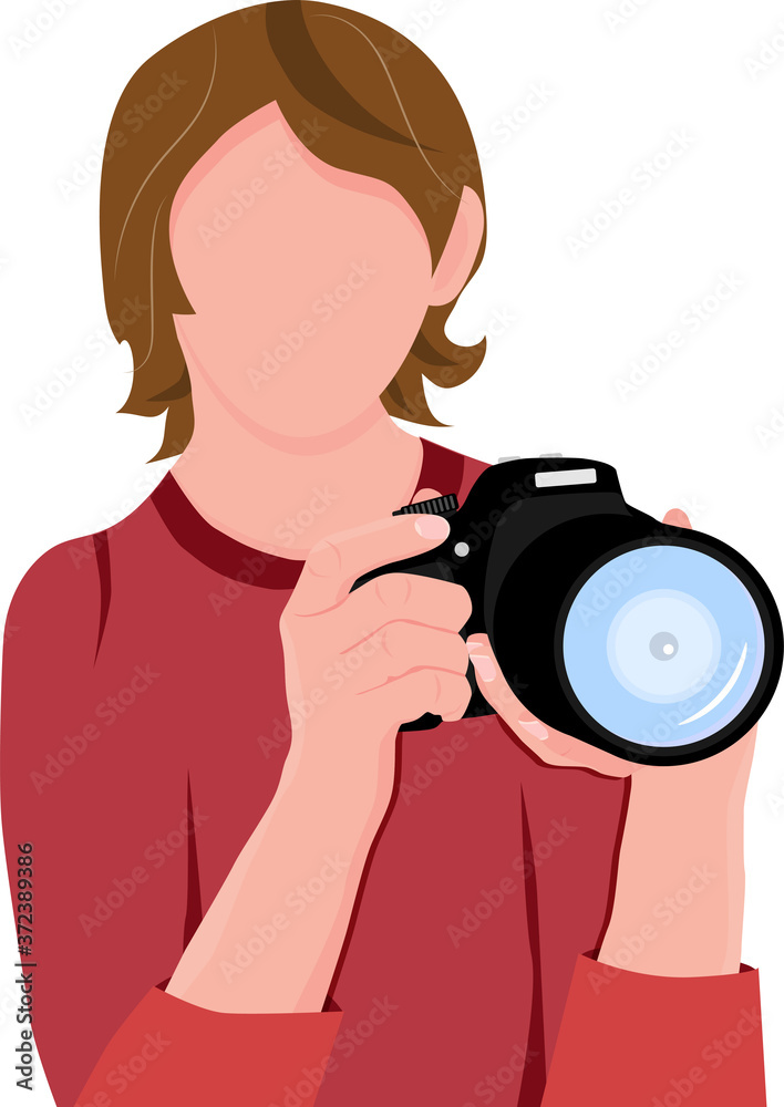 Girl making a photo. Woman with digital photo camera in her hands. Professional photographer. Illustration. Girl making a photo. Woman with digital photo camera in her hands. Professional photographer. Illustration.