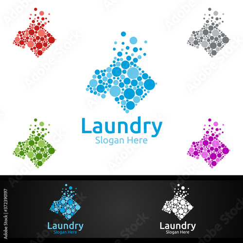 Click Laundry Dry Cleaners Logo with Clothes, Water and Washing Concept