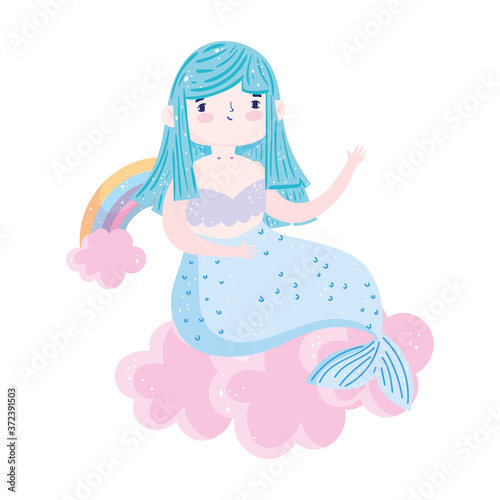 cute mermaid rainbows clouds cartoon isolated icon design isolated icon design