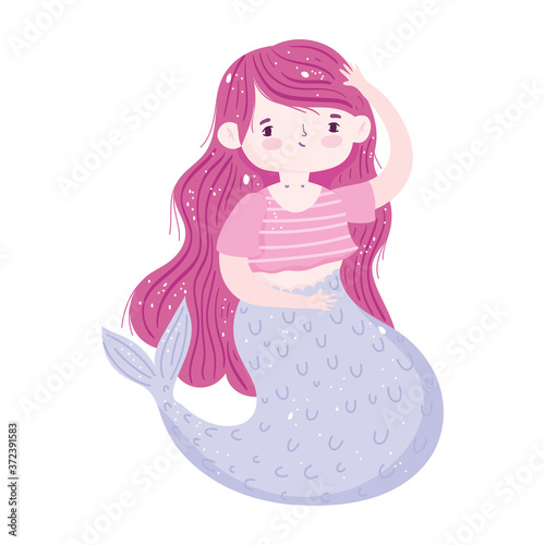 mermaid princess pink hair character cartoon isolated icon design white background