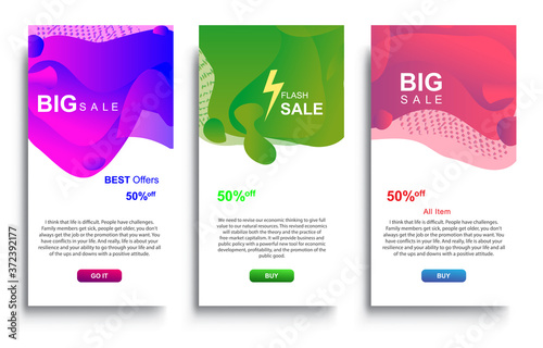 Dynamic modern fluid Big Sale Banners Design. Sale banner template design, Flas sale special offer set. photo