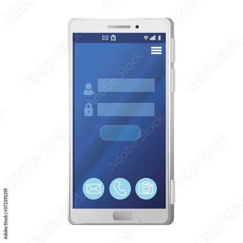 realistic smartphone mockup with user and password on screen vector illustration design
