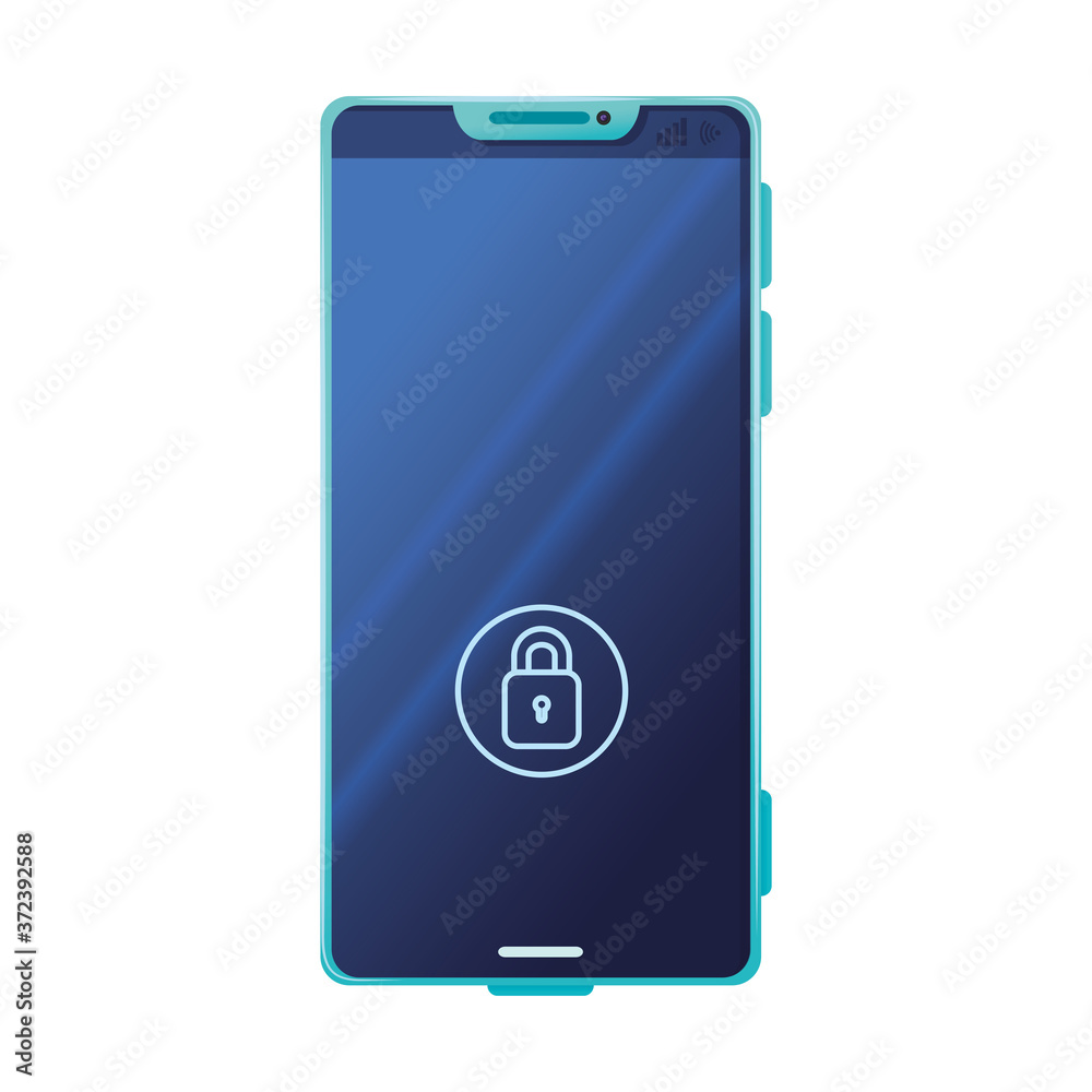 front view, realistic smartphone mockup with padlock security, in white background vector illustration design front view, realistic smartphone mockup with padlock security, in white background vector illustration design