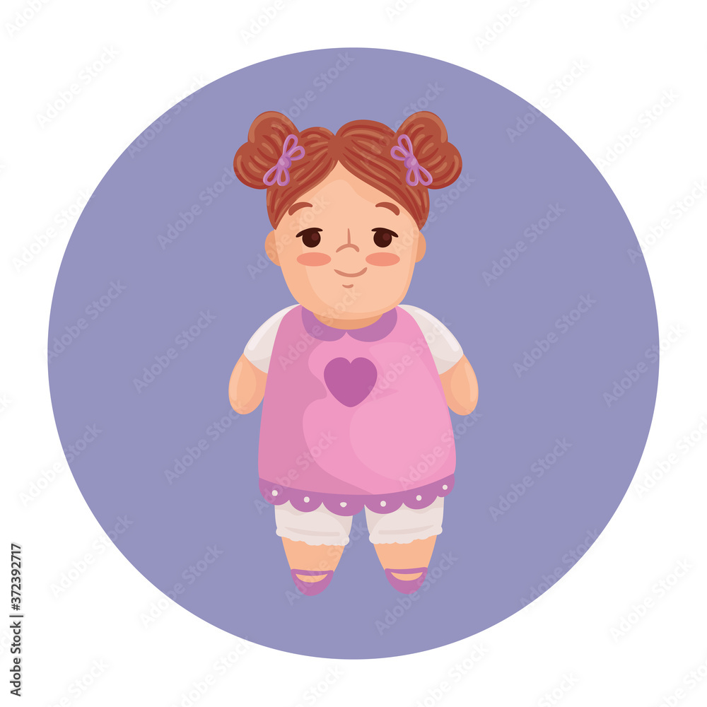 cute doll toy, on round frame vector illustration design