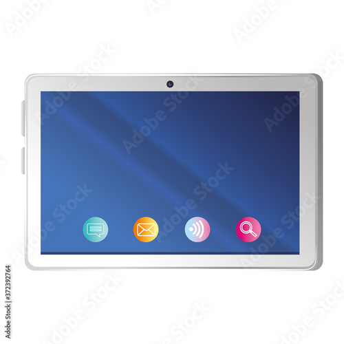 realistic tablet mockup with icons, on white background vector illustration design