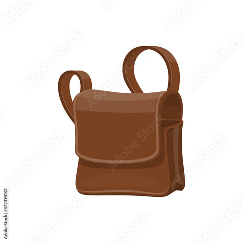 Mailbag, leather brown sack vector isolated icon. Delivering mailman bag, postman transportation item