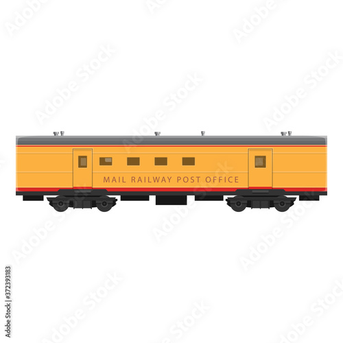 Mail railway post office in cargo vector isolated icon. Mobile sorting office in train