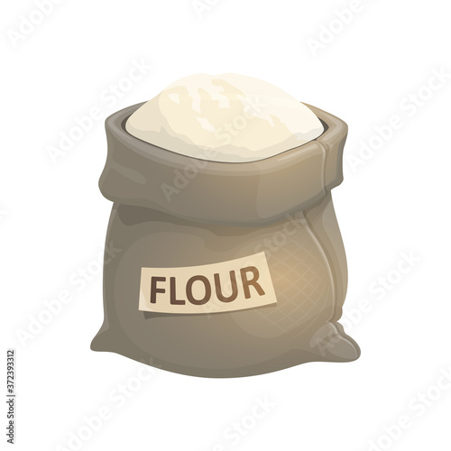 Whole sack of flour isolated bakery powder. Vector bag of meal, grinned grain