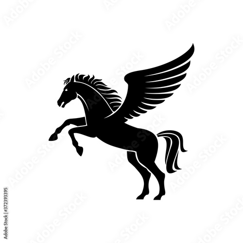 Pegasus winged stallion isolated mythical animal. Vector silhouette of heraldry horse with mane