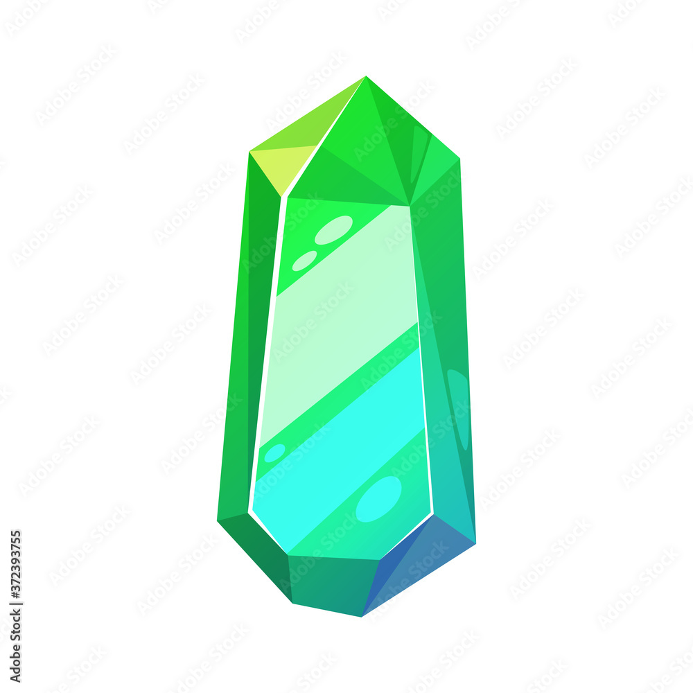 Green precious stone isolate emerald. Vector faceted gemstone, Chrome diopside of emerald-green Green precious stone isolate emerald. Vector faceted gemstone, Chrome diopside of emerald-green